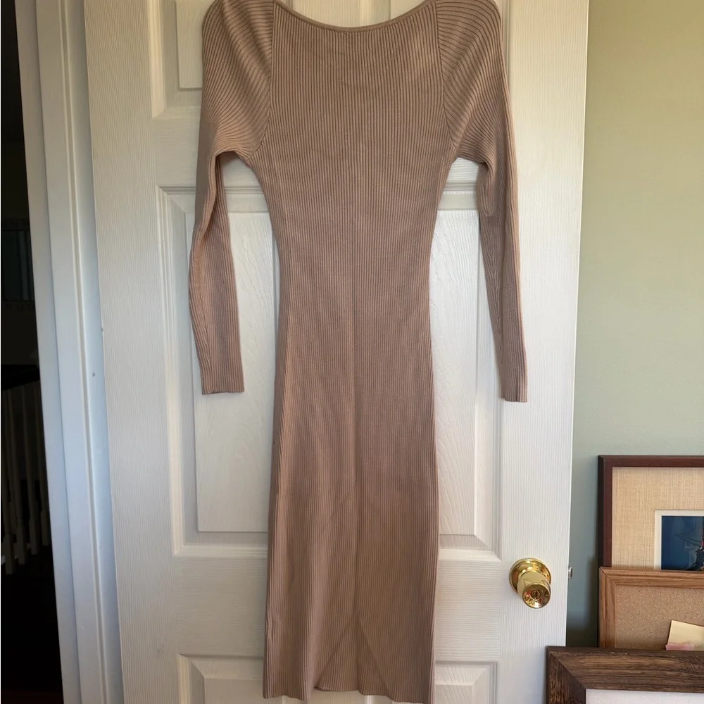 Abercombie cinched front cutout midi sweater dress - tan - Picture 5 of 7